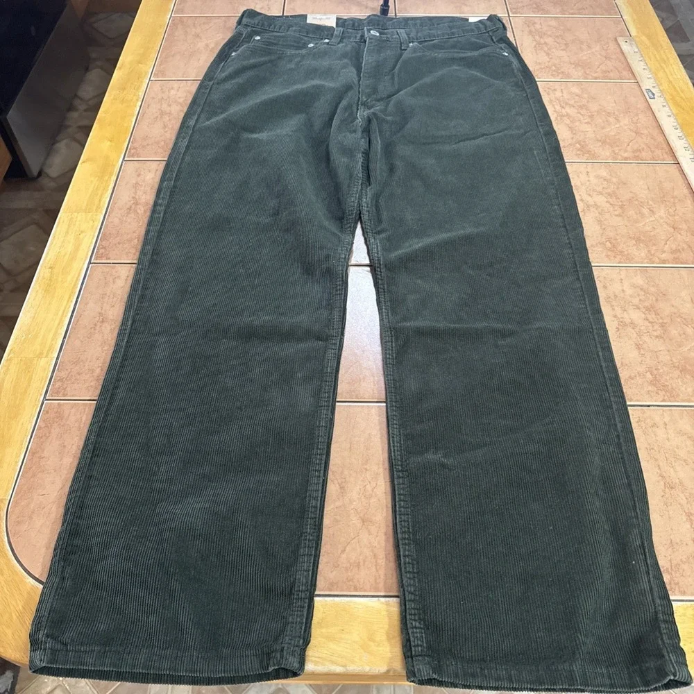 Levis 565 Pants Mens 34 x 30 Green Loose Straight Corduroy Baggy‎ Jeans NEW